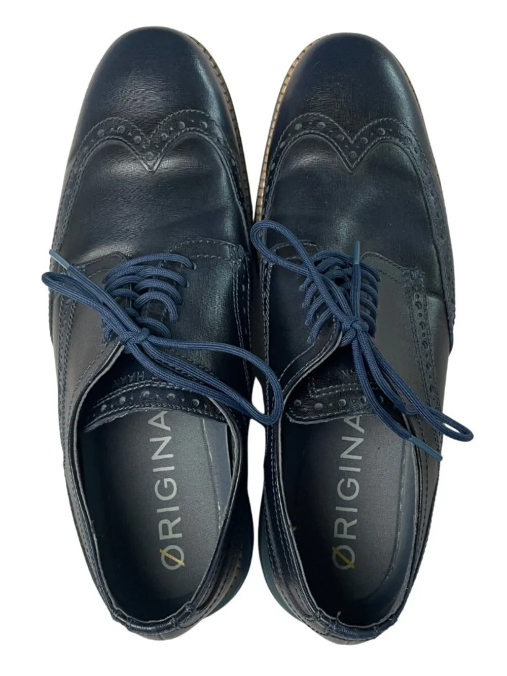 Men's Cole Haan Size 8 Navy Blue Laced Wing Tip Oxford Dress Shoes